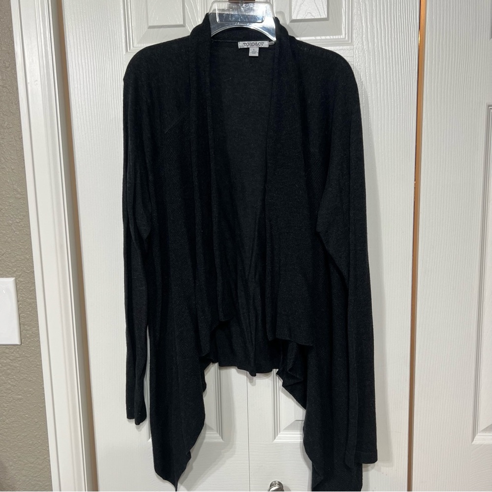 Toad&Co Women's L cardigan Sweater dark gray wool cotton blend Draped Flowing